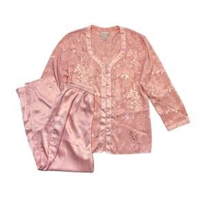 Vintage 80s Victoria's Secret Gold Label Silky Pajama Set 90s Sleepwear Size S